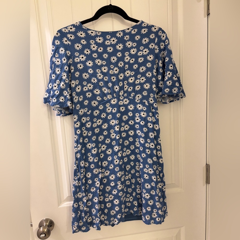 Cottagecore Vylette Blue Floral Mini Dress with Empire Waist | Women's Large